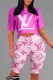 Purple Fashion Casual Print Patchwork Letter O Neck Short Sleeve Two Pieces