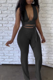 Yellow Sexy Solid Bandage Patchwork Frenulum Halter Sleeveless Two Pieces
