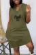 Army Green Casual Print Patchwork V Neck Straight Dresses