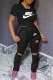 Black Fashion Casual Print Ripped Fold O Neck Short Sleeve Two Pieces