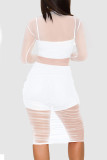 White Sexy Solid Patchwork See-through Fold O Neck Long Sleeve Three Pieces