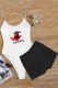 White Fashion Sexy Print Letter Spaghetti Strap Sleeveless Two Pieces