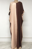 Brown Casual Solid Patchwork V Neck Straight Plus Size Dresses