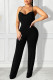 Black Sexy Solid Patchwork Backless Spaghetti Strap Straight Jumpsuits