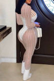 White Fashion Sexy Striped Patchwork See-through Half A Turtleneck Skinny Jumpsuits