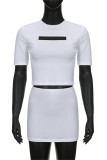 White Fashion Sexy Solid Patchwork O Neck Short Sleeve Two Pieces