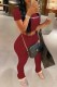 Burgundy Fashion Casual Print Letter O Neck Short Sleeve Two Pieces