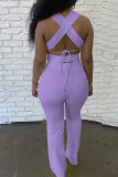 Yellow Sexy Solid Bandage Patchwork Frenulum Halter Sleeveless Two Pieces