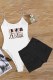 Black And White Fashion Sexy Print Letter Spaghetti Strap Sleeveless Two Pieces