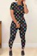 Black Fashion Casual Print Patchwork O Neck Short Sleeve Two Pieces