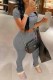 Dark Gray Fashion Casual Print Letter O Neck Short Sleeve Two Pieces