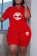 Red Fashion Casual Print Patchwork O Neck Short Sleeve Two Pieces