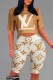 Yellow Fashion Casual Print Patchwork Letter O Neck Short Sleeve Two Pieces