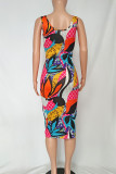 Multicolor Fashion Casual Print Basic U Neck Vest Dress Dresses