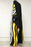 Black Yellow Casual Print Patchwork V Neck Long Dress Plus Size Dresses
