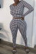 Black Casual Plaid Print Patchwork O Neck Long Sleeve Two Pieces
