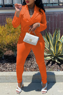 Orange Fashion Solid Patchwork Turndown Collar Regular Jumpsuits