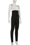 Black Sexy Casual Solid Patchwork Backless Spaghetti Strap Skinny Jumpsuits