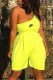 Yellow Fashion Street Print Letter One Shoulder Rompers