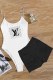 Black Fashion Sexy Print Letter Spaghetti Strap Sleeveless Two Pieces