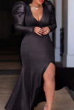 Peach Fashion Sexy Solid Slit Long Sleeves V Neck Evening Dress