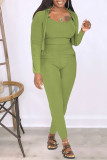 Ink Green Casual Solid Patchwork Long Sleeve Two Pieces