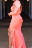 Black Fashion Sexy Solid Slit Long Sleeves V Neck Evening Dress