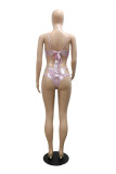 Pink Fashion Sexy Solid Patchwork See-through Swimwears Three-piece Set (Without Paddings)