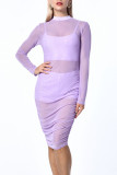 White Sexy Solid Patchwork See-through Fold O Neck Long Sleeve Three Pieces