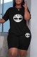 Black Fashion Casual Print Patchwork O Neck Short Sleeve Two Pieces