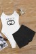 White Fashion Sexy Print Letter Spaghetti Strap Sleeveless Two Pieces
