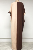 Brown Casual Solid Patchwork V Neck Straight Plus Size Dresses