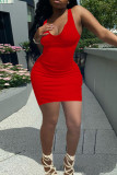 Red Fashion Sexy Solid Basic U Neck Vest Dress