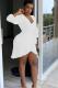 White Fashion adult Sexy lantern sleeve 3/4 Length Sleeves V Neck Asymmetrical Mini bandage ruff