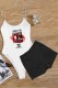 Black Red Fashion Sexy Print Letter Spaghetti Strap Sleeveless Two Pieces