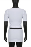 White Fashion Sexy Solid Patchwork O Neck Short Sleeve Two Pieces