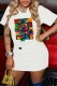 Colour Fashion Casual Print Letter O Neck One Step Skirt Dresses