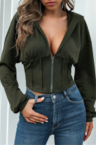 Green Fashion Casual Solid Basic Hooded Collar Outerwear