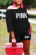 Black Fashion Casual Letter Print Basic O Neck Short Sleeve Two Pieces