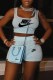 Light Blue Fashion Casual Print Letter U Neck Sleeveless Two Pieces