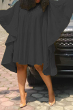 Black Fashion Solid Flounce O Neck Cake Skirt Dresses