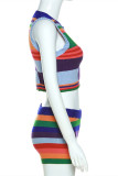 Colour Fashion Casual Patchwork Basic O Neck Sleeveless Two Pieces