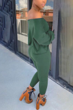 Green Casual Solid Patchwork Long Sleeve Two Pieces