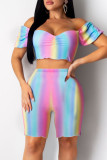 Colour Sexy Casual Print Backless Off the Shoulder Short Sleeve Two Pieces