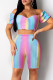 Colour Sexy Casual Print Backless Off the Shoulder Short Sleeve Two Pieces