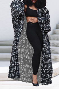 Black Casual Print Patchwork Outerwear