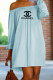 Light Blue Fashion Casual Print Letter Off the Shoulder A Line Dresses