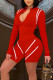 Red Sexy Solid Patchwork Zipper Collar Skinny Rompers