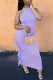 Purple Fashion Casual Solid Tassel Patchwork O Neck Sleeveless Two Pieces