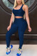 Tibetan Blue Fashion Casual Sportswear Sleeveless U Neck Spaghetti Strap Short Solid Two Pieces